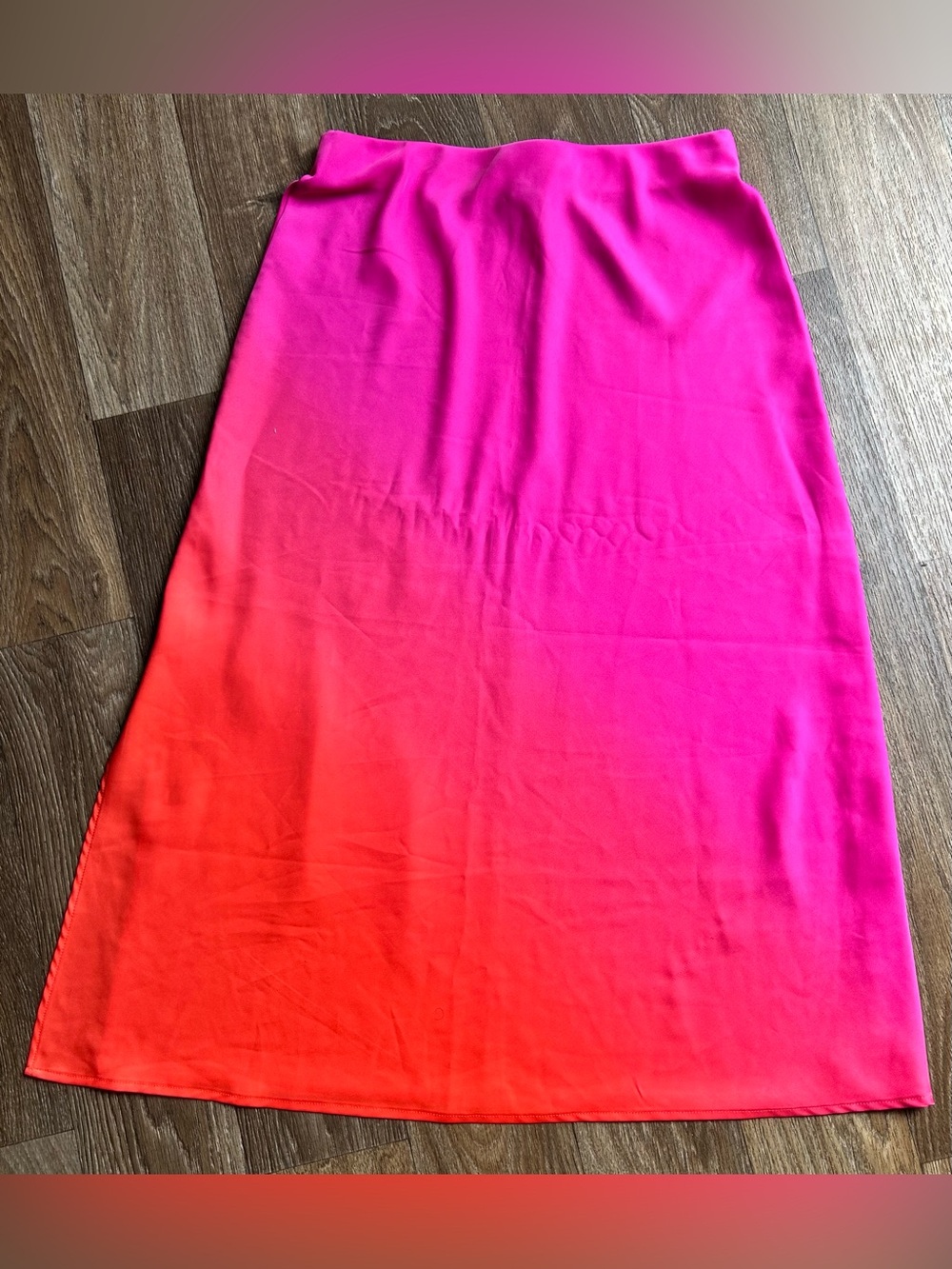 a new day Hot Pink to Coral Ombre Midi Skirt